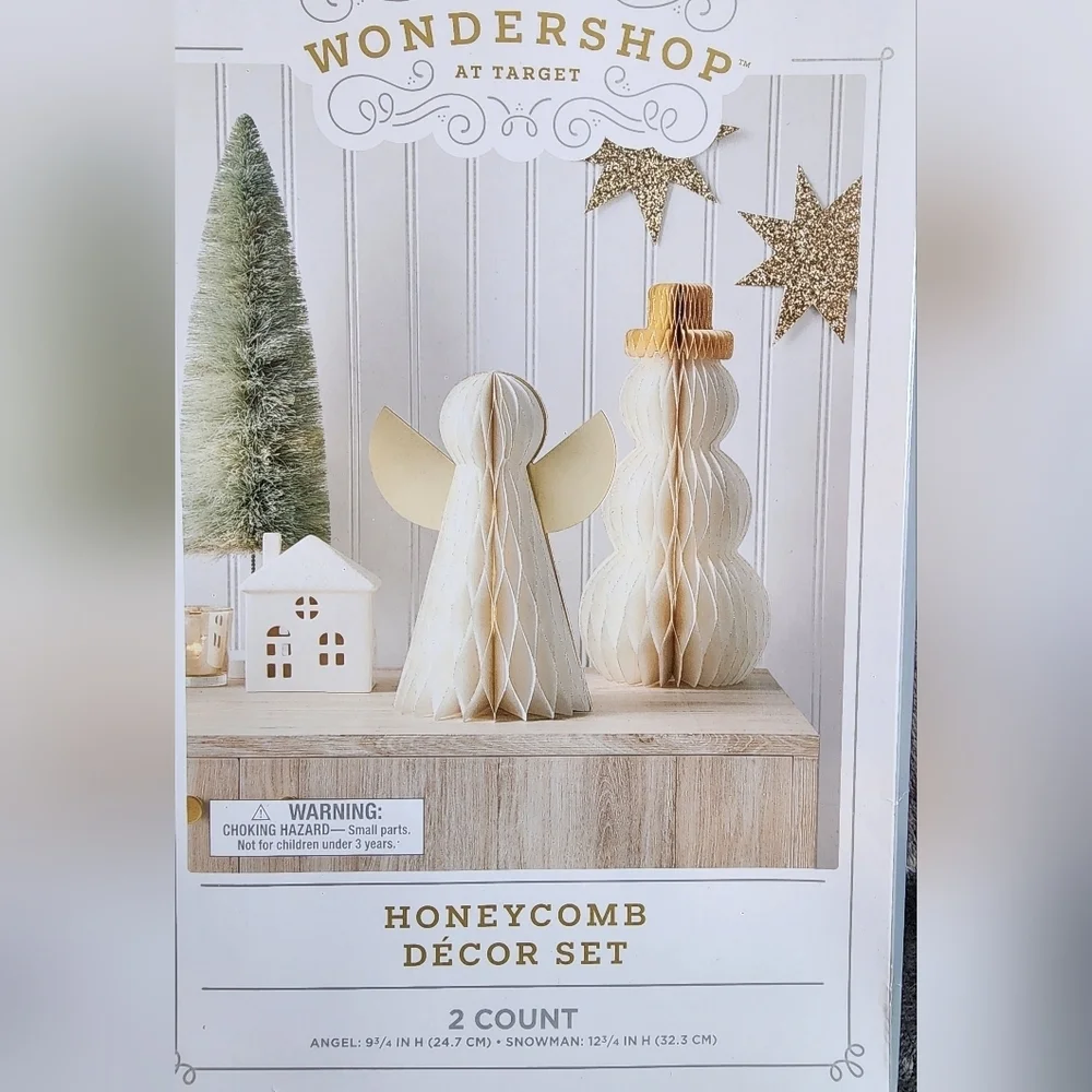 NWT Target 2024 2pc Paper Honeycomb Snowman and Angel Christmas Figurine Set